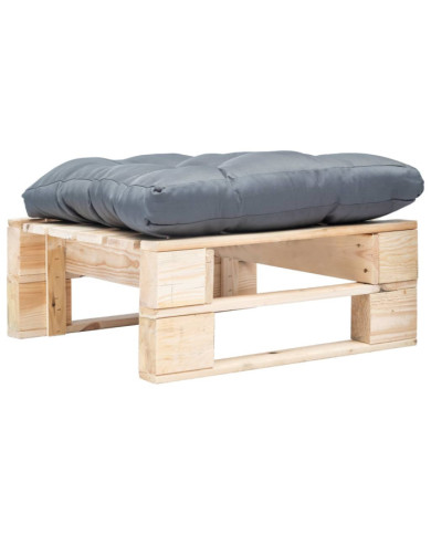 Repose-pied palette de jardin avec coussin gris bois naturel | Mobilier & Déco