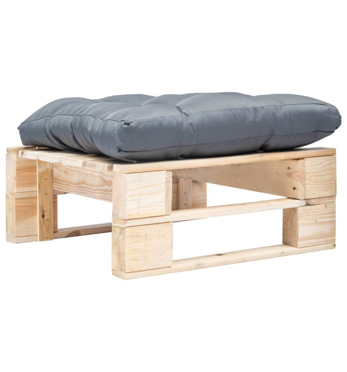 Repose-pied palette de jardin avec coussin gris bois naturel | Mobilier & Déco