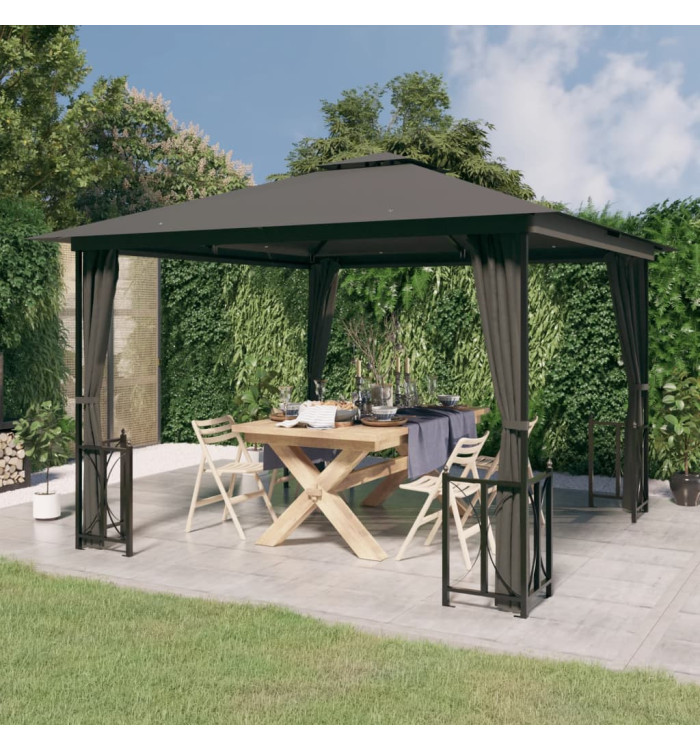 Tonnelle avec parois et toit double 3x3 m Anthracite | Mobilier & Déco