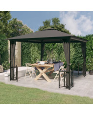 Tonnelle avec parois et toit double 3x3 m Anthracite | Mobilier & Déco