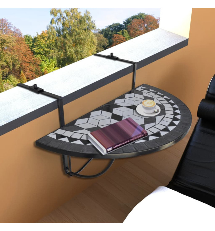 Table suspendue de balcon Noir et blanc Mosaïque | Mobilier & Déco
