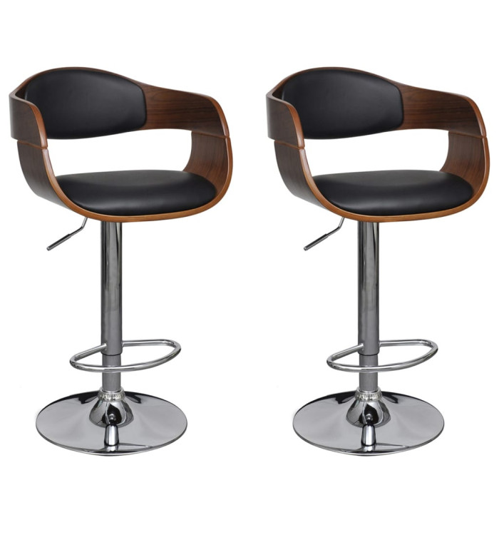 Tabourets de bar lot de 2 noir bois courbé et similicuir | Mobilier & Déco