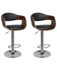 Tabourets de bar lot de 2 noir bois courbé et similicuir | Mobilier & Déco
