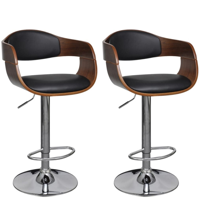 Tabourets de bar lot de 2 bois courbé et similicuir | Mobilier & Déco