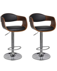 Tabourets de bar lot de 2 bois courbé et similicuir | Mobilier & Déco