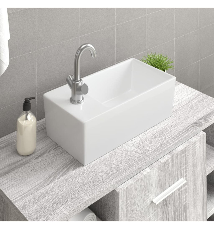 Lavabo blanc 48x25x15 cm céramique | Mobilier & Déco