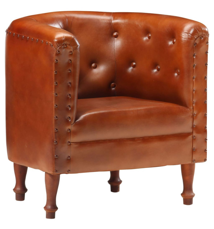 Chaise cabriolet marron cuir véritable | Mobilier & Déco