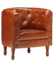 Chaise cabriolet marron cuir véritable | Mobilier & Déco