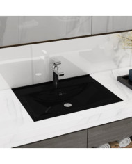 Vasque à poser en céramique noir perçage pour la robinetterie 60x46cm | Mobilier & Déco