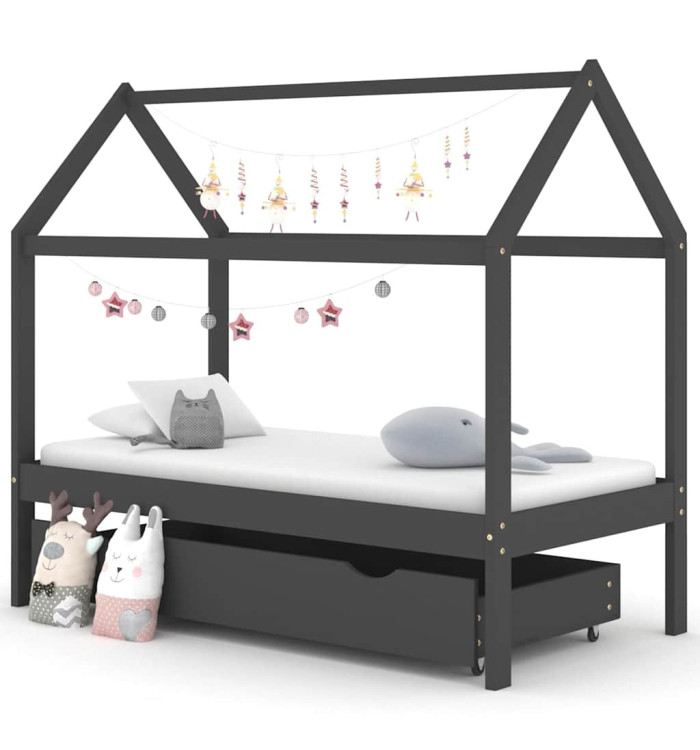 Cadre de lit d'enfant avec un tiroir Gris foncé Pin 80x160 cm | Mobilier & Déco