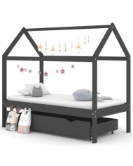 Cadre de lit d'enfant avec un tiroir Gris foncé Pin 80x160 cm | Mobilier & Déco