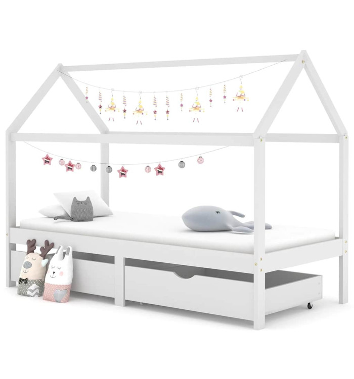 Cadre de lit d'enfant avec tiroirs Blanc Pin massif 90x200 cm | Mobilier & Déco