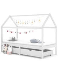 Cadre de lit d'enfant avec tiroirs Blanc Pin massif 90x200 cm | Mobilier & Déco