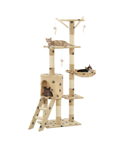 Arbre à chat avec griffoir en sisal 138cm Beige Motif de pattes | Mobilier & Déco