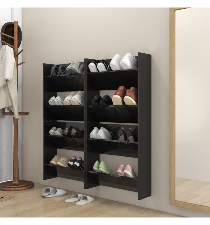 Armoires à chaussures murales 4 pcs noir brillant 60x18x60 cm | Mobilier & Déco