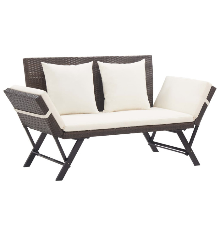 Banc de jardin avec coussins 176 cm Marron Résine tressée | Mobilier & Déco