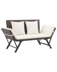 Banc de jardin avec coussins 176 cm Marron Résine tressée | Mobilier & Déco