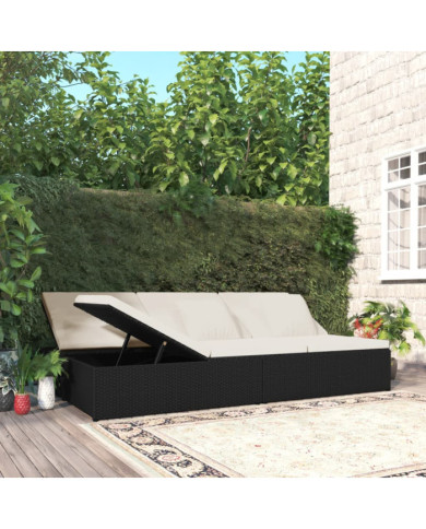 Transat convertible avec coussins Résine tressée Noir | Mobilier & Déco