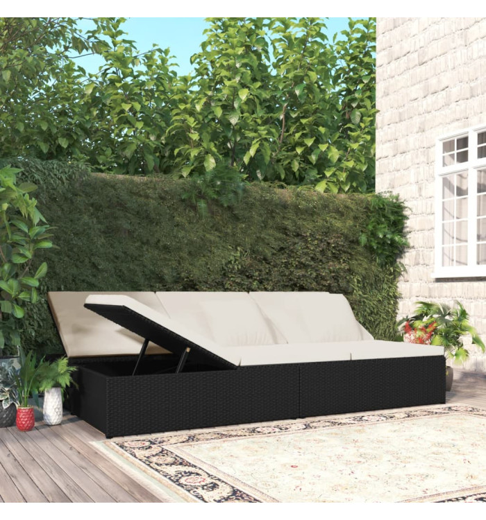 Transat convertible avec coussins Résine tressée Noir | Mobilier & Déco
