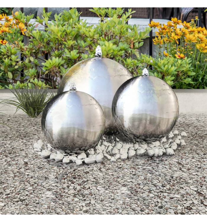 3 pcs Sphères de fontaine de jardin avec LED Acier inoxydable | Mobilier & Déco