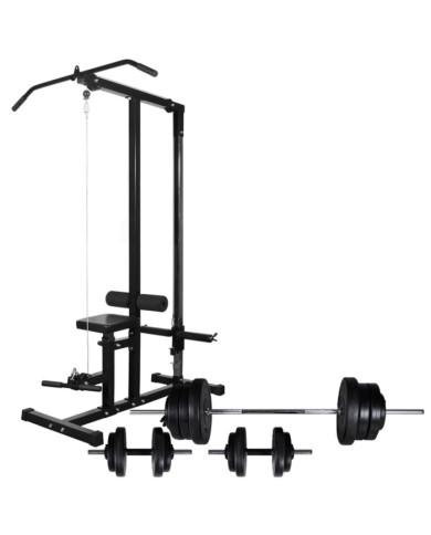 Tour de musculation avec jeu d'haltères et poids 60,5 kg | Mobilier & Déco