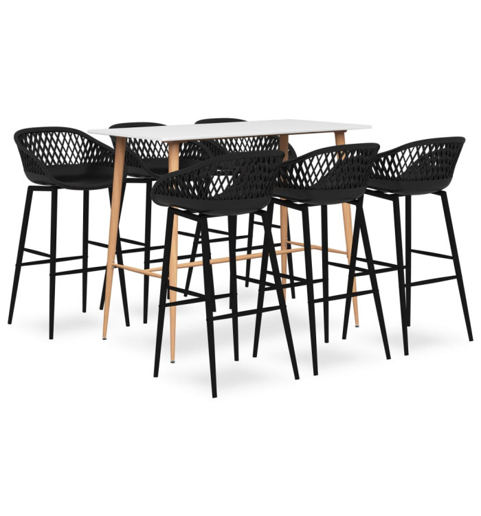 Ensemble de bar 7 pcs Blanc et noir | Mobilier & Déco
