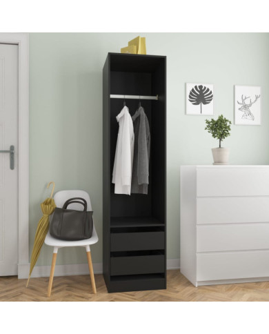 Garde-robe avec tiroirs Noir 50x50x200 cm Bois d'ingénierie | Mobilier & Déco