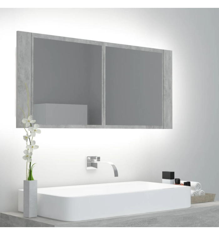 Armoire de salle de bain à miroir LED Gris béton Acrylique | Mobilier & Déco