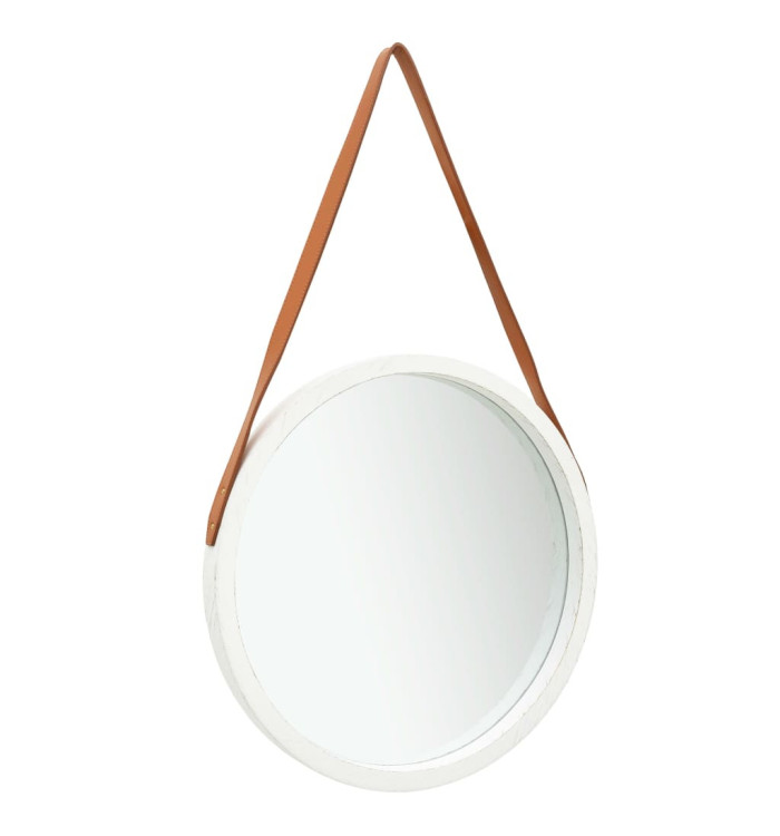 Miroir mural avec sangle 50 cm Blanc | Mobilier & Déco