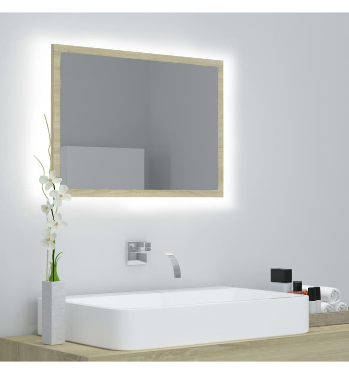 Miroir LED de salle de bain Chêne sonoma 60x8,5x37 cm Acrylique | Mobilier & Déco