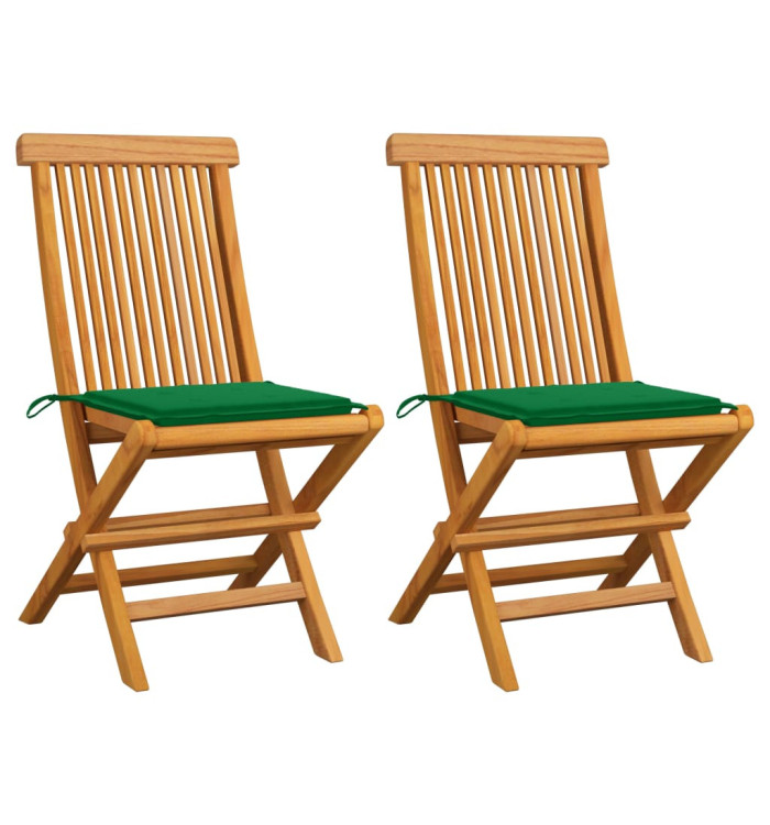Chaises de jardin et coussins vert lot de 2 Bois de teck massif | Mobilier & Déco
