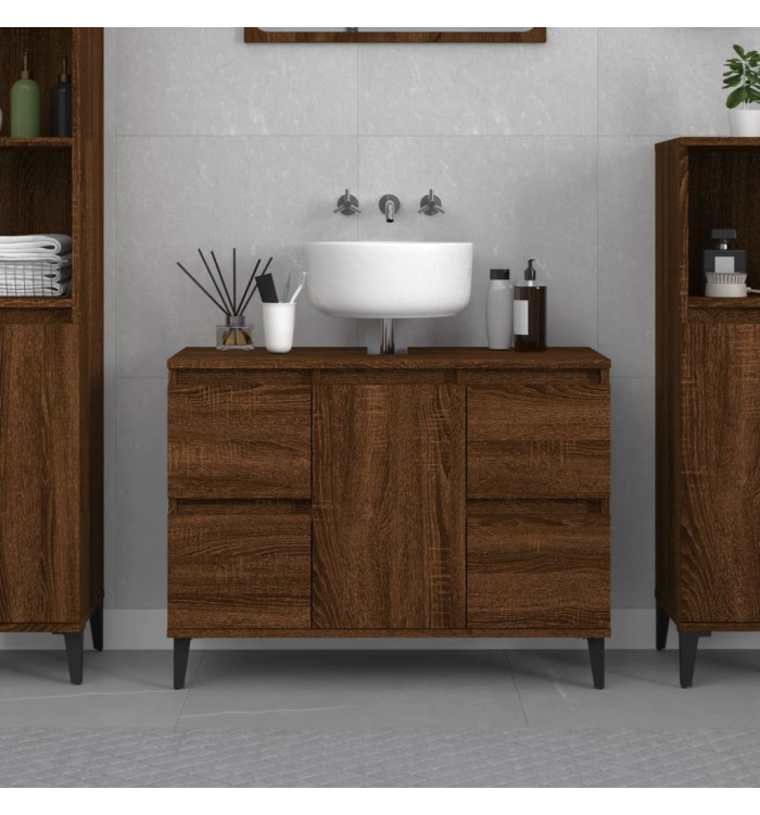 Meuble d'évier chêne marron 80x33x60 cm bois d'ingénierie | Mobilier & Déco