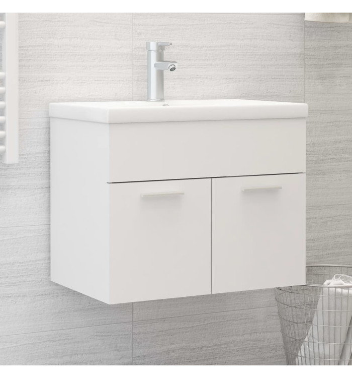 Armoire d'évier avec lavabo intégré Blanc Aggloméré | Mobilier & Déco