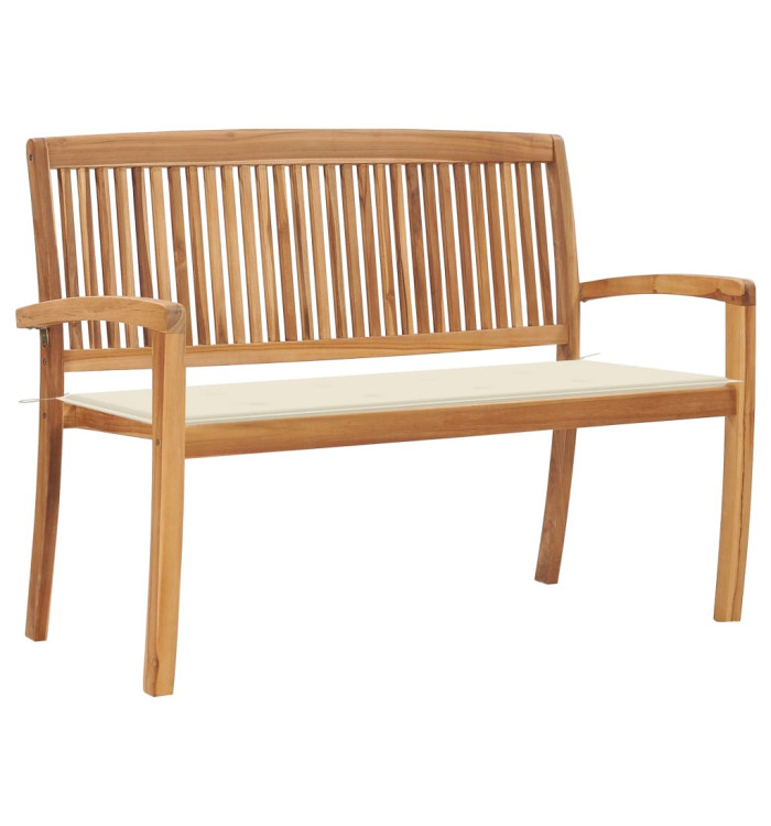 Banc de jardin empilable et coussin 128,5cm Bois de teck massif | Mobilier & Déco