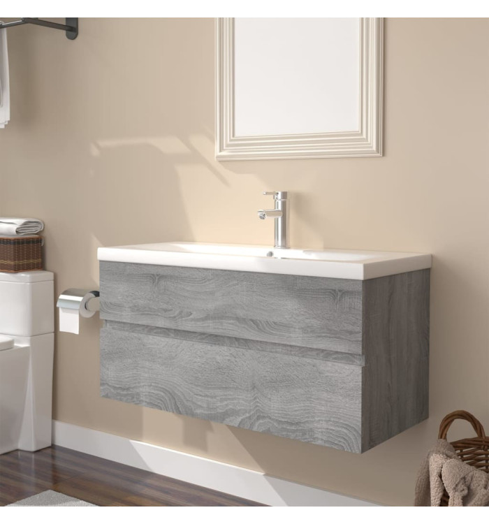 Meuble lavabo avec bassin intégré Sonoma gris Bois d'ingénierie | Mobilier & Déco