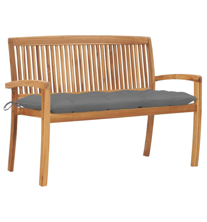 Banc de jardin empilable et coussin 128,5cm Bois de teck massif | Mobilier & Déco