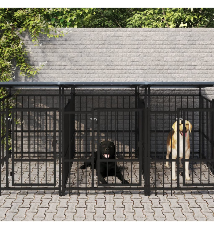 Chenil d'extérieur avec toit pour chiens Acier 7,51 m² | Mobilier & Déco
