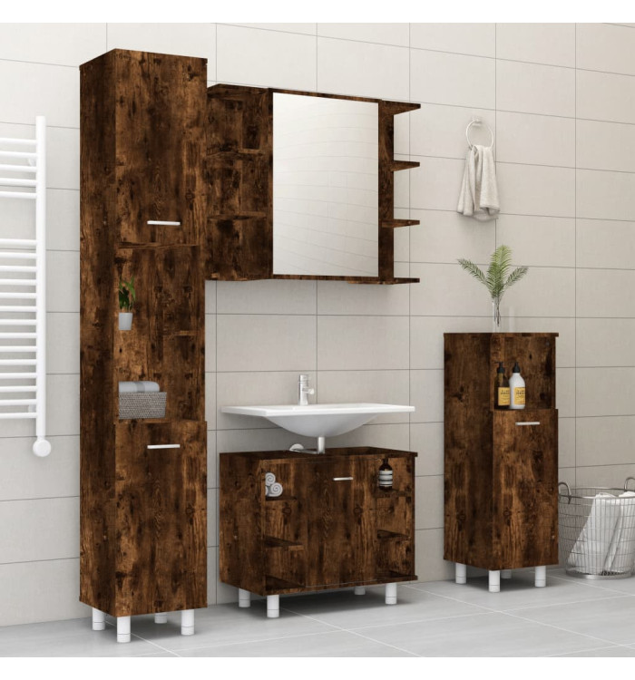 Ensemble d'armoires de salle de bain 4 pcs chêne fumé | Mobilier & Déco