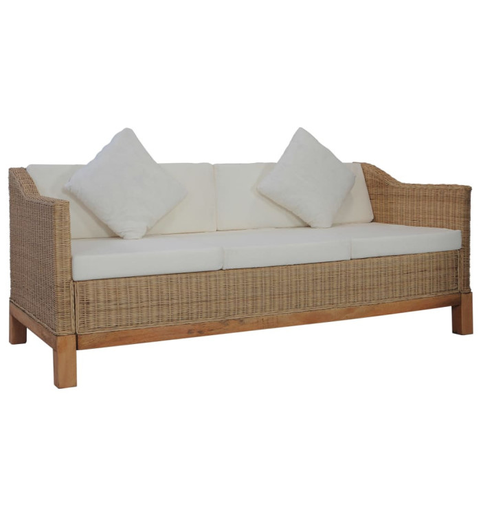 Canapé à 3 places avec coussins Rotin naturel | Mobilier & Déco