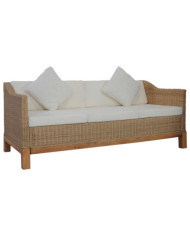 Canapé à 3 places avec coussins Rotin naturel | Mobilier & Déco