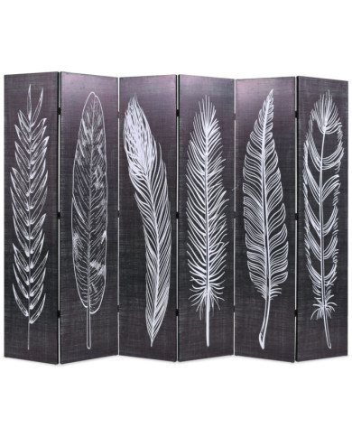 Cloison de séparation pliable 228 x 170 cm Plumes Noir et blanc | Mobilier & Déco