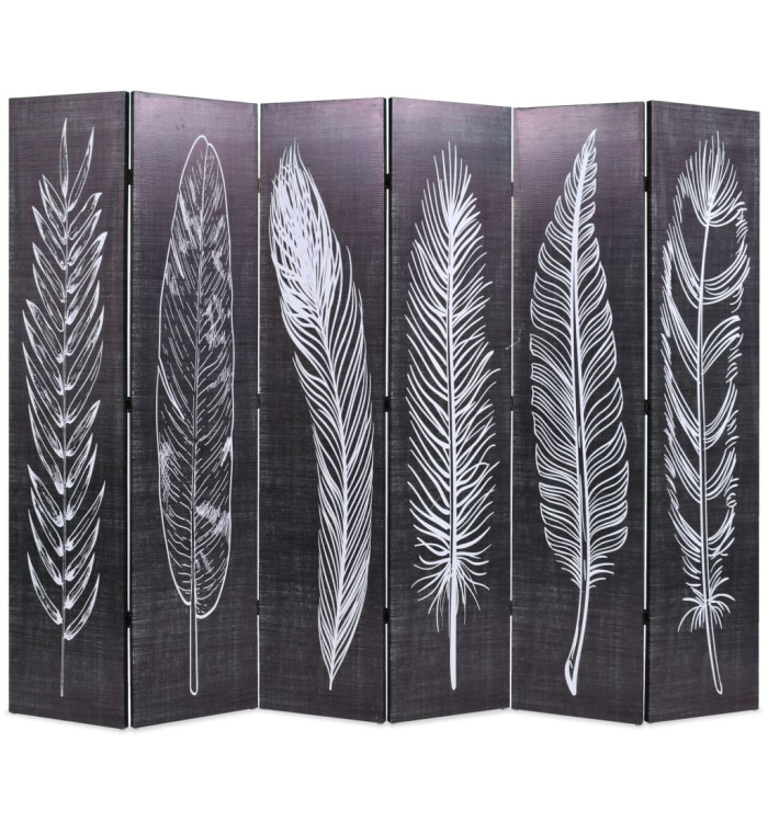 Cloison de séparation pliable 228 x 170 cm Plumes Noir et blanc | Mobilier & Déco