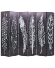Cloison de séparation pliable 228 x 170 cm Plumes Noir et blanc | Mobilier & Déco