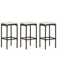 Tabourets de bar avec coussins lot de 3 marron résine tressée | Mobilier & Déco