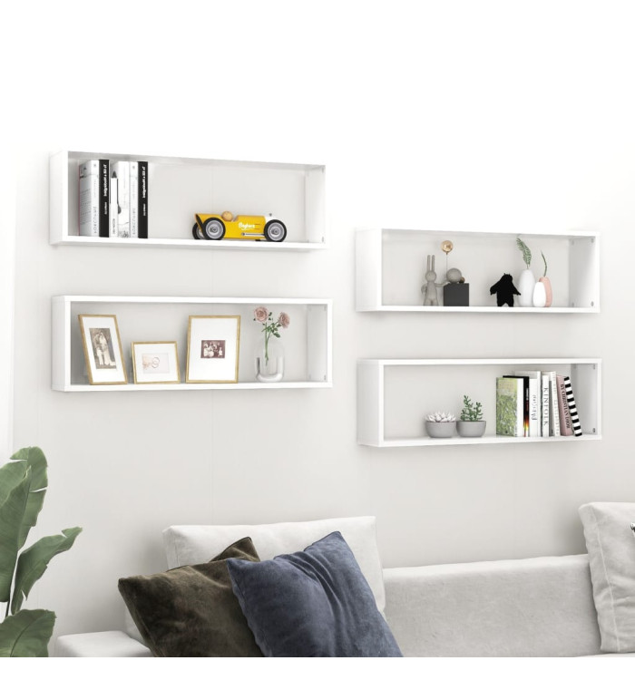 Étagères cube murales 4pcs Blanc 80x15x26,5cm bois d'ingénierie | Mobilier & Déco