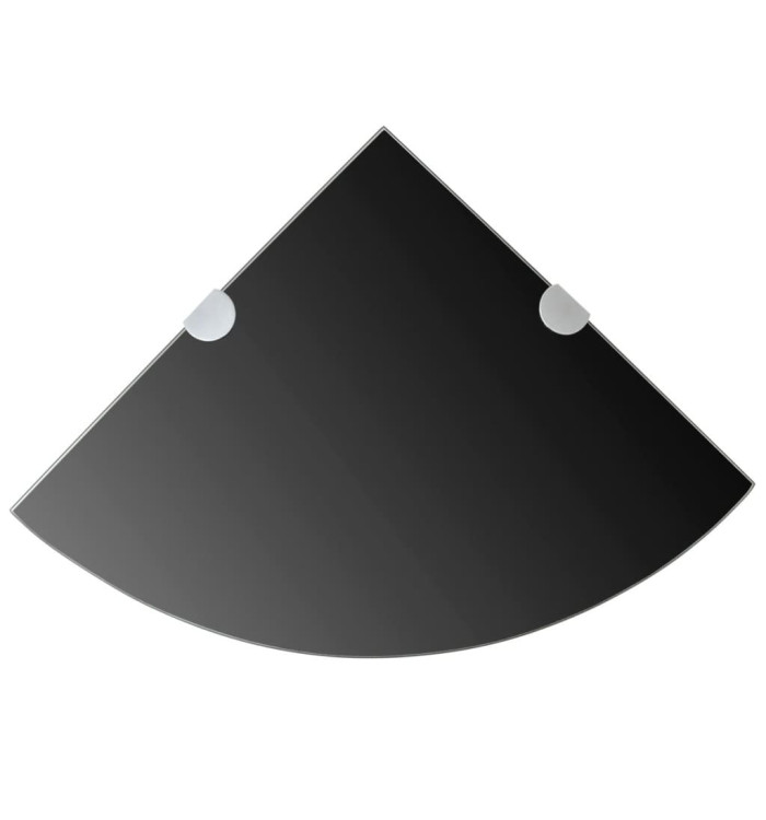 Étagères d'angle 2 pcs et supports chromés Verre Noir 35x35 cm | Mobilier & Déco