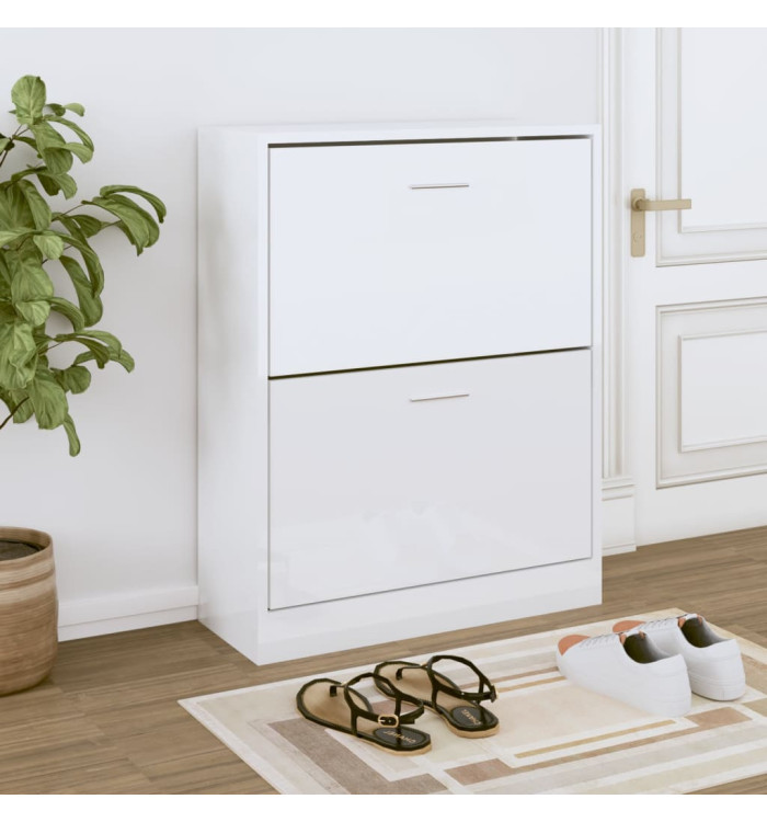 Armoire à chaussure Blanc brillant 63x24x81 cm Bois ingénierie | Mobilier & Déco