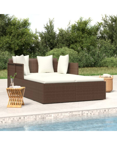 Chaise longue avec coussins marron 182x118x63 cm résine tressée | Mobilier & Déco