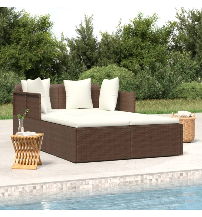 Chaise longue avec coussins marron 182x118x63 cm résine tressée | Mobilier & Déco