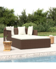 Chaise longue avec coussins marron 182x118x63 cm résine tressée | Mobilier & Déco